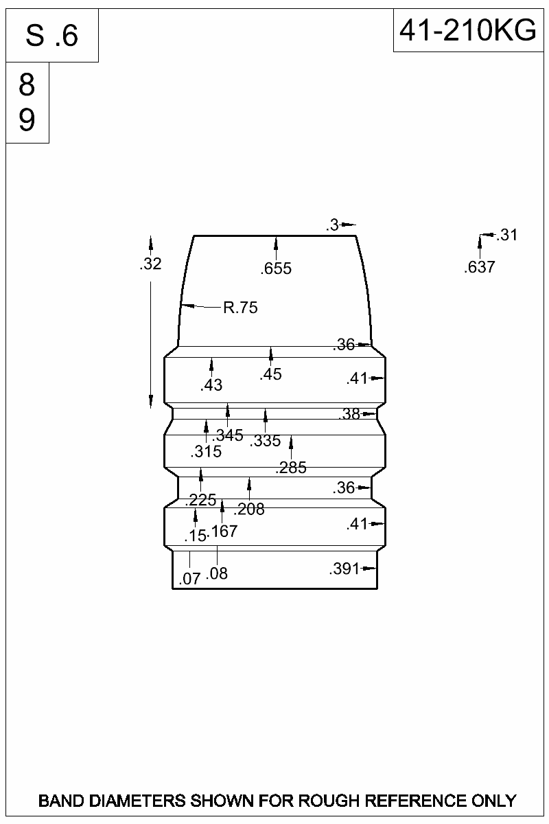 Dimensioned view of bullet 41-210KG