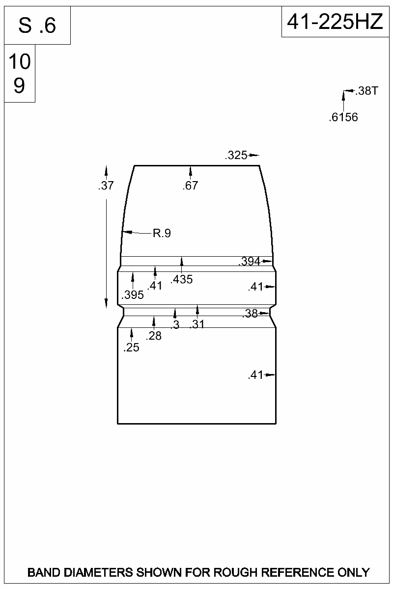 Dimensioned view of bullet 41-225HZ
