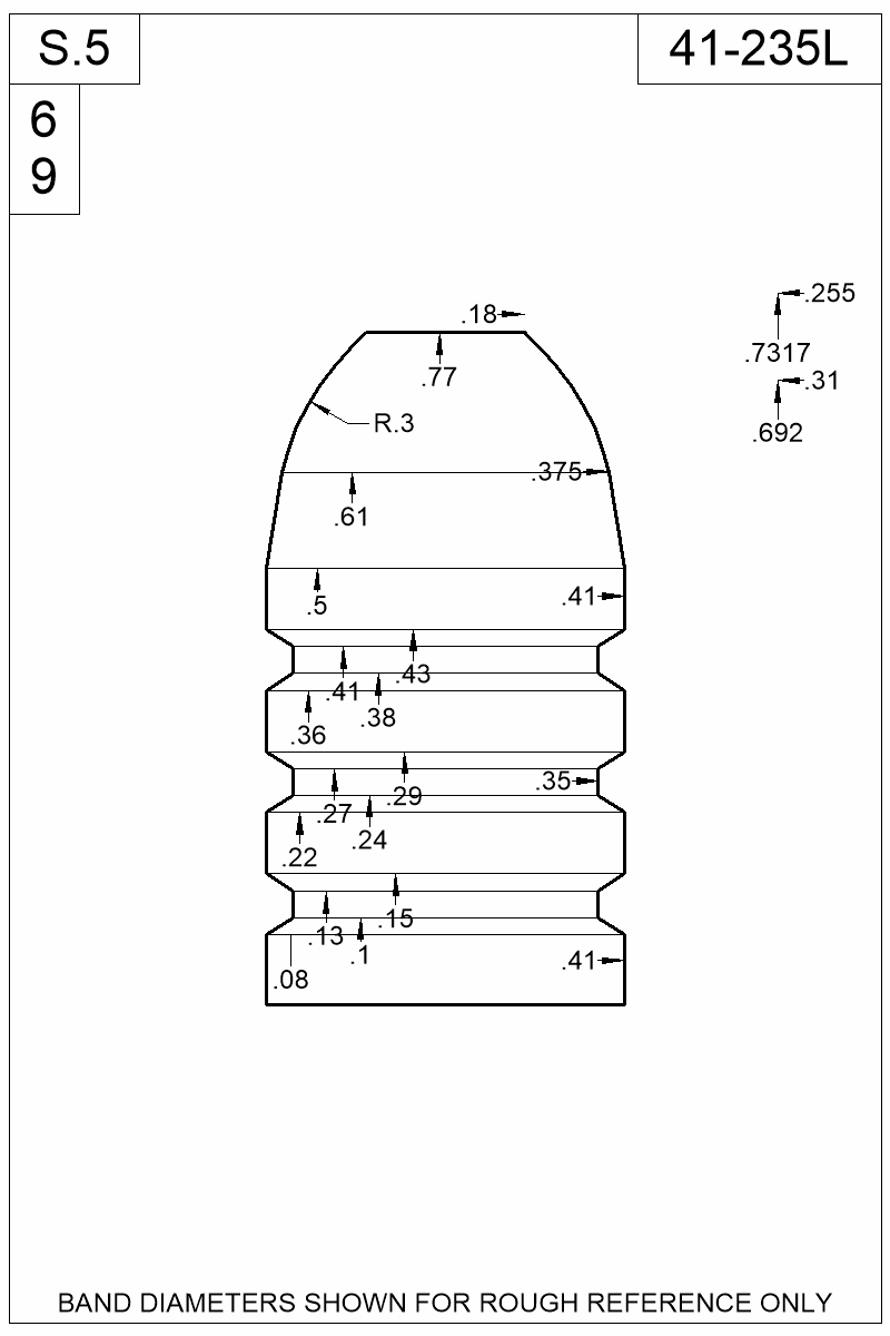 Dimensioned view of bullet 41-235L