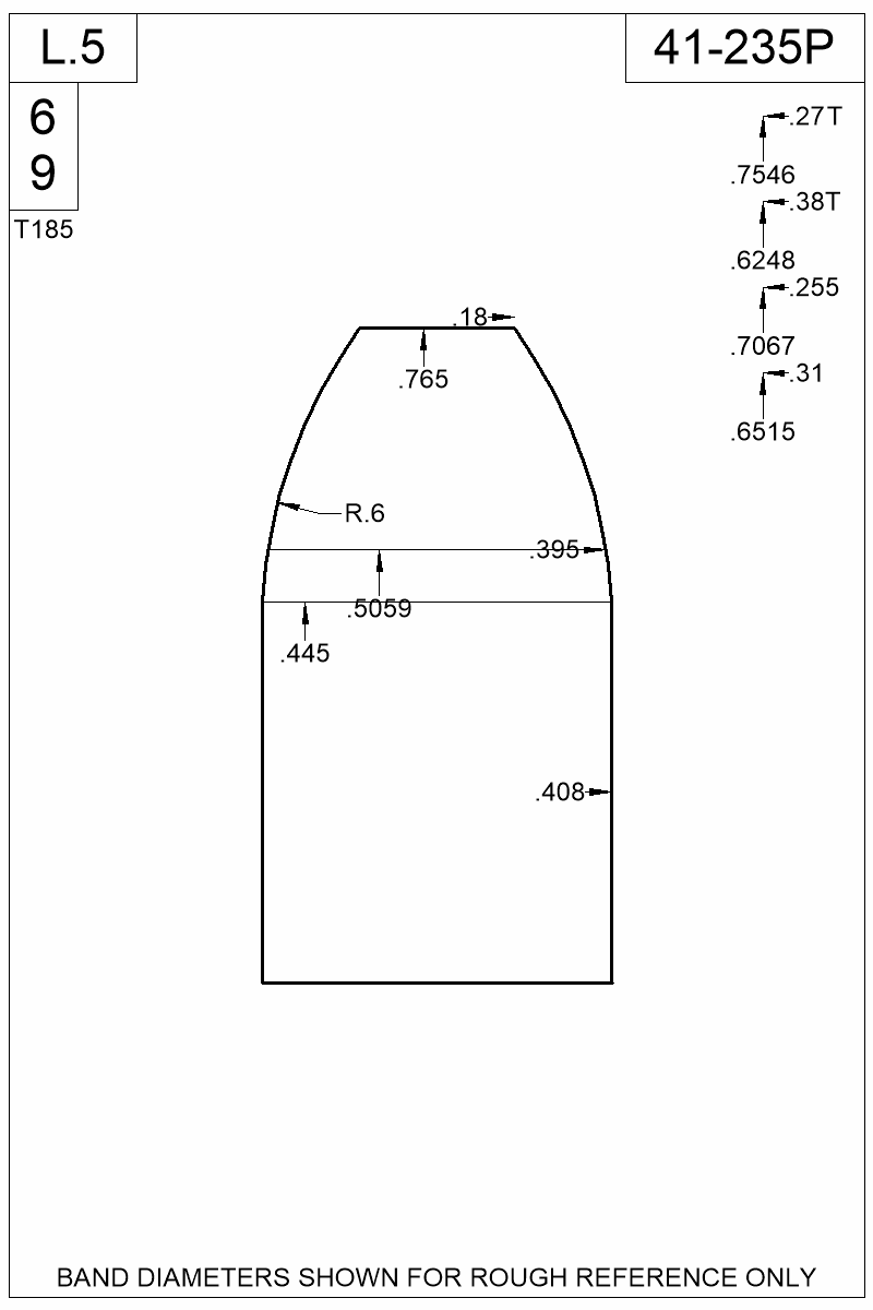 Dimensioned view of bullet 41-235P