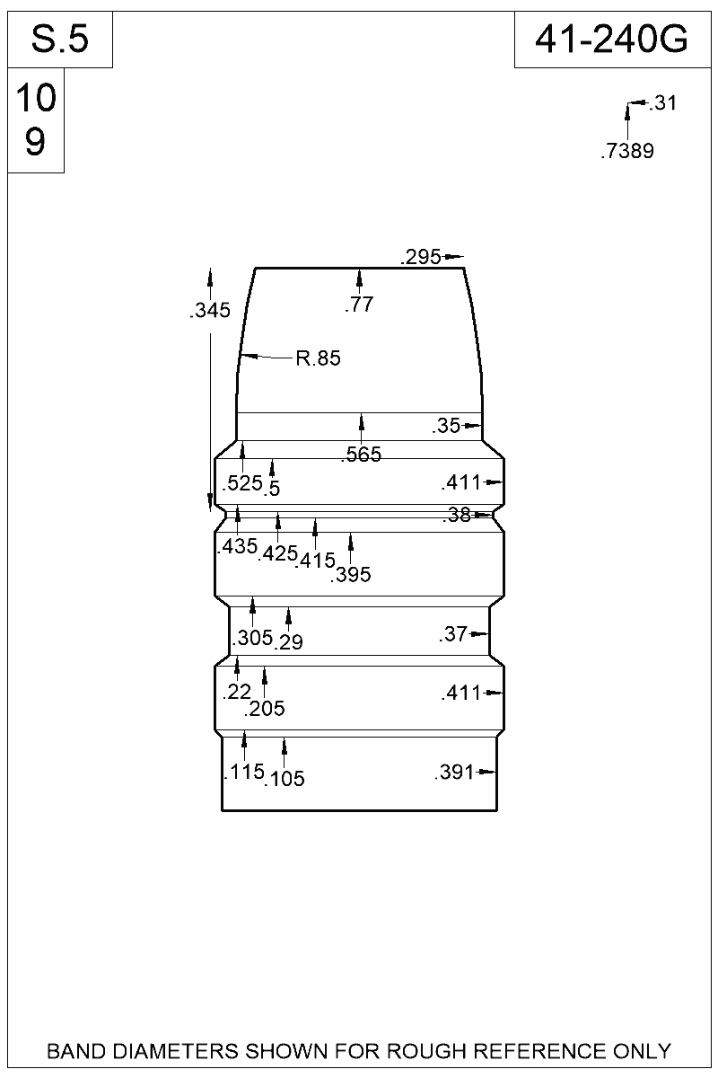 Dimensioned view of bullet 41-240G