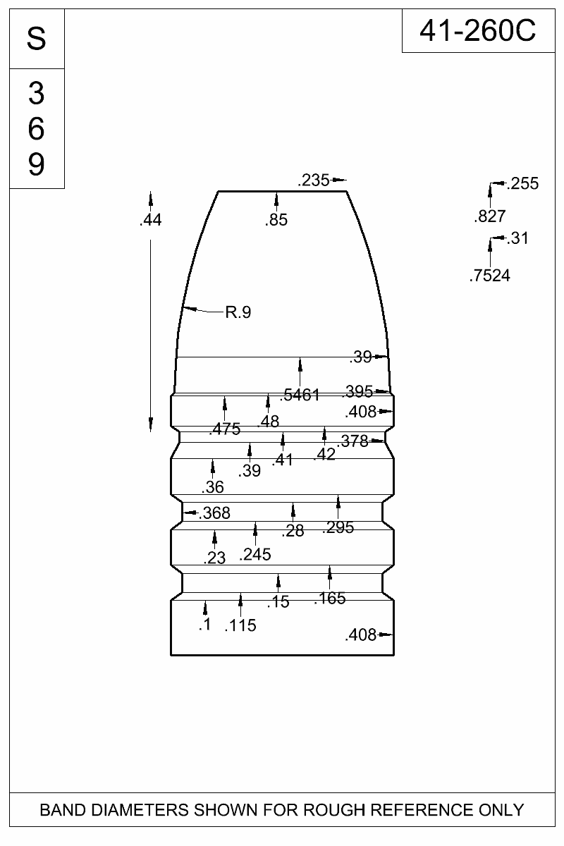 Dimensioned view of bullet 41-260C