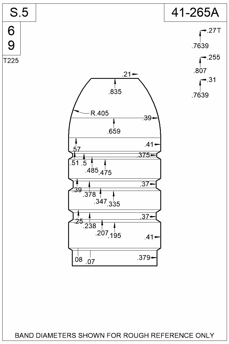 Dimensioned view of bullet 41-265A