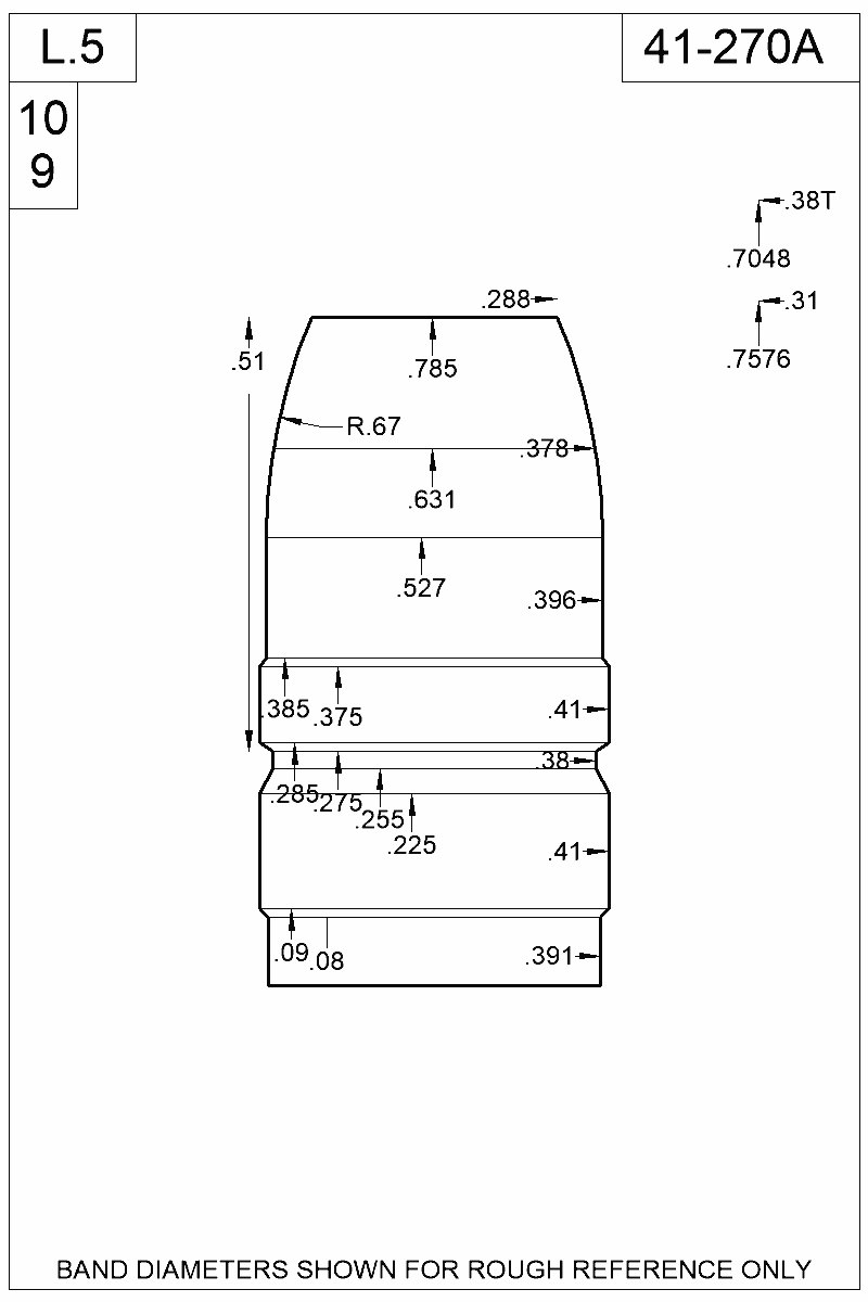 Dimensioned view of bullet 41-270A