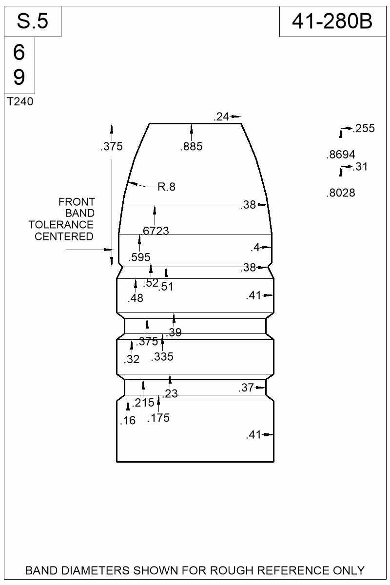 Dimensioned view of bullet 41-280B