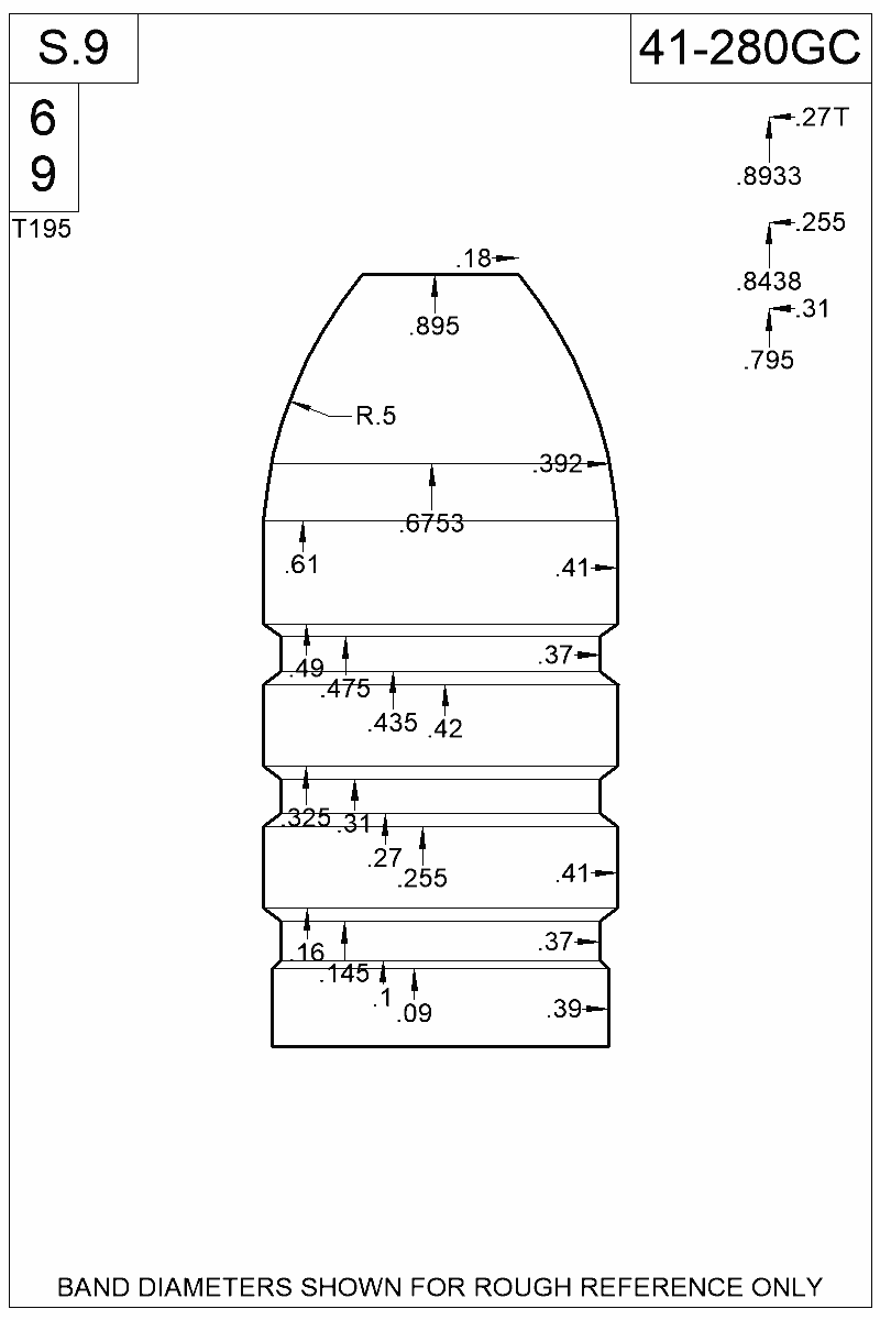 Dimensioned view of bullet 41-280GC
