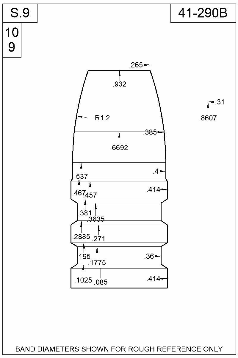 Dimensioned view of bullet 41-290B