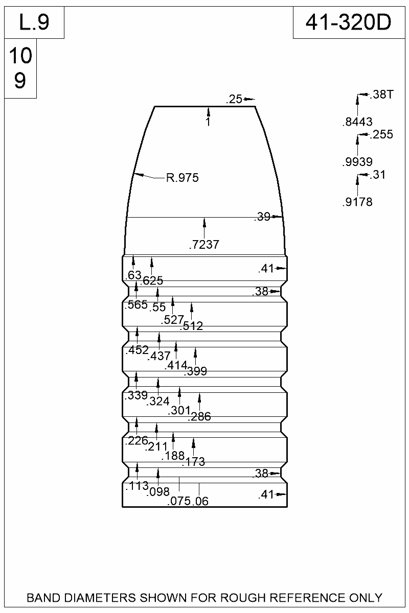 Dimensioned view of bullet 41-320D