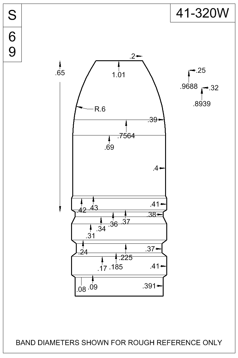 Dimensioned view of bullet 41-320W
