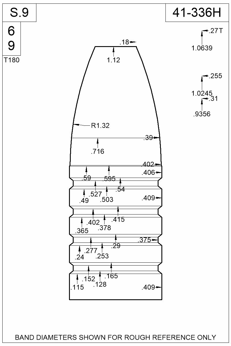 Dimensioned view of bullet 41-336H