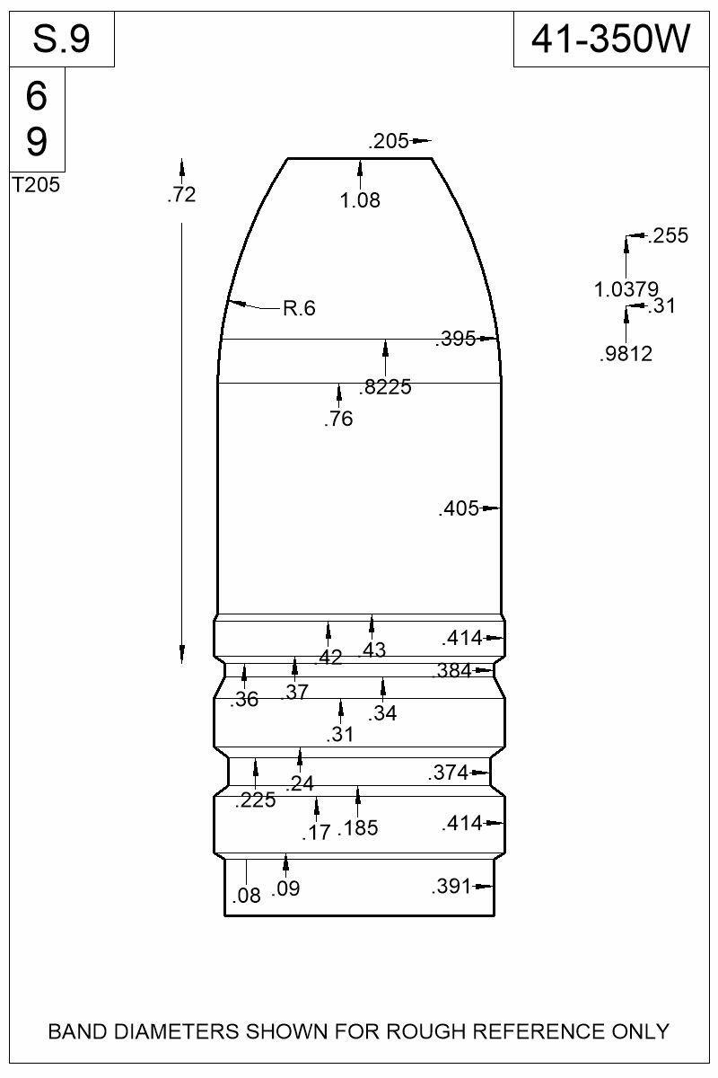 Dimensioned view of bullet 41-350W