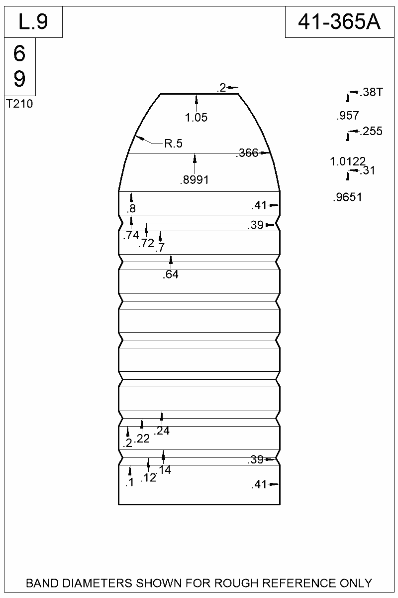 Dimensioned view of bullet 41-365A