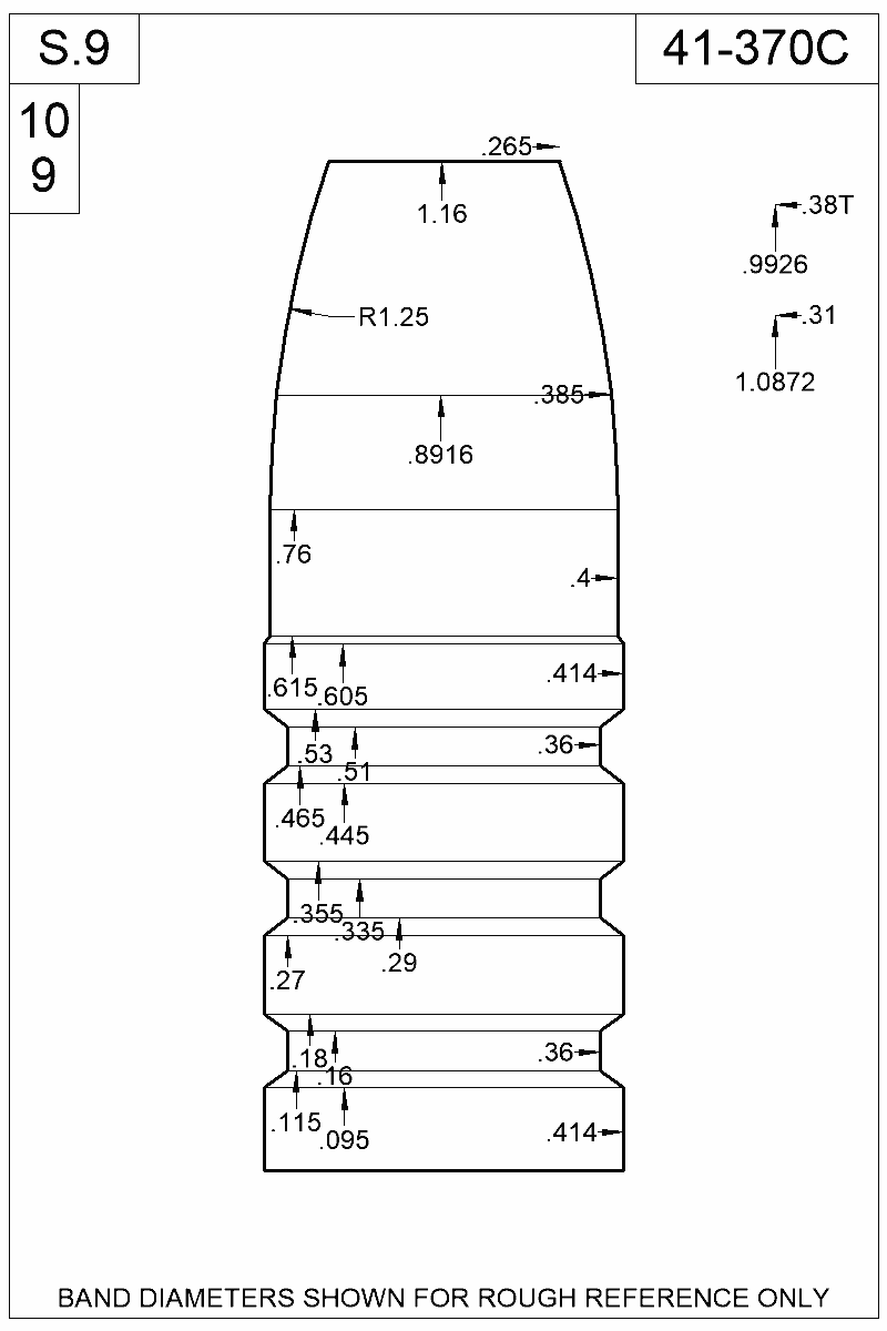 Dimensioned view of bullet 41-370C