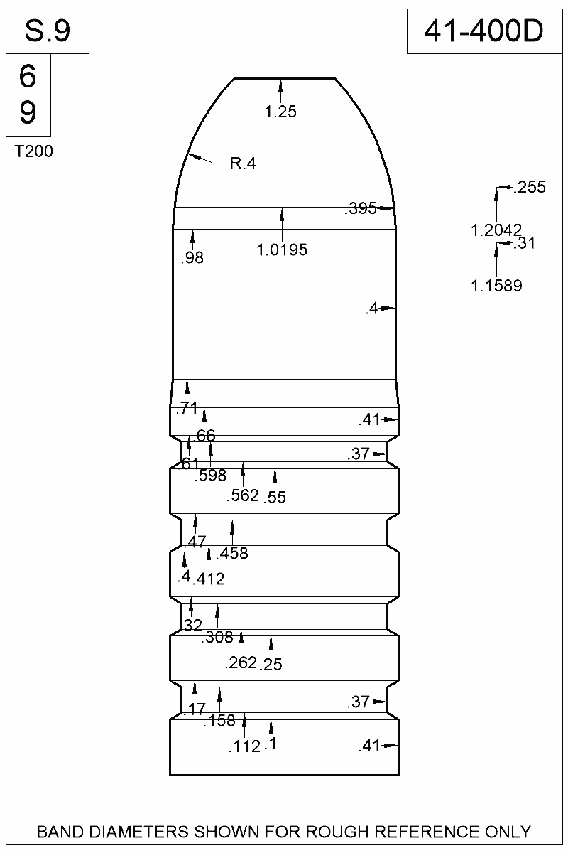 Dimensioned view of bullet 41-400D