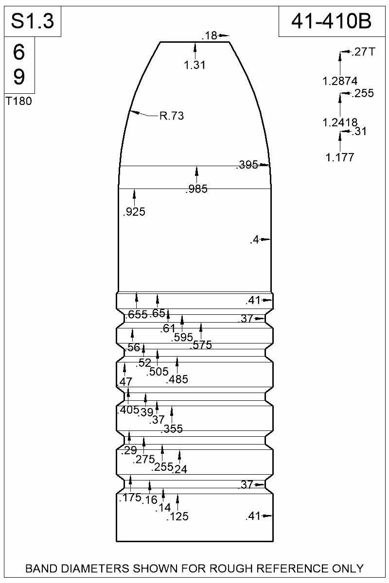 Dimensioned view of bullet 41-410B