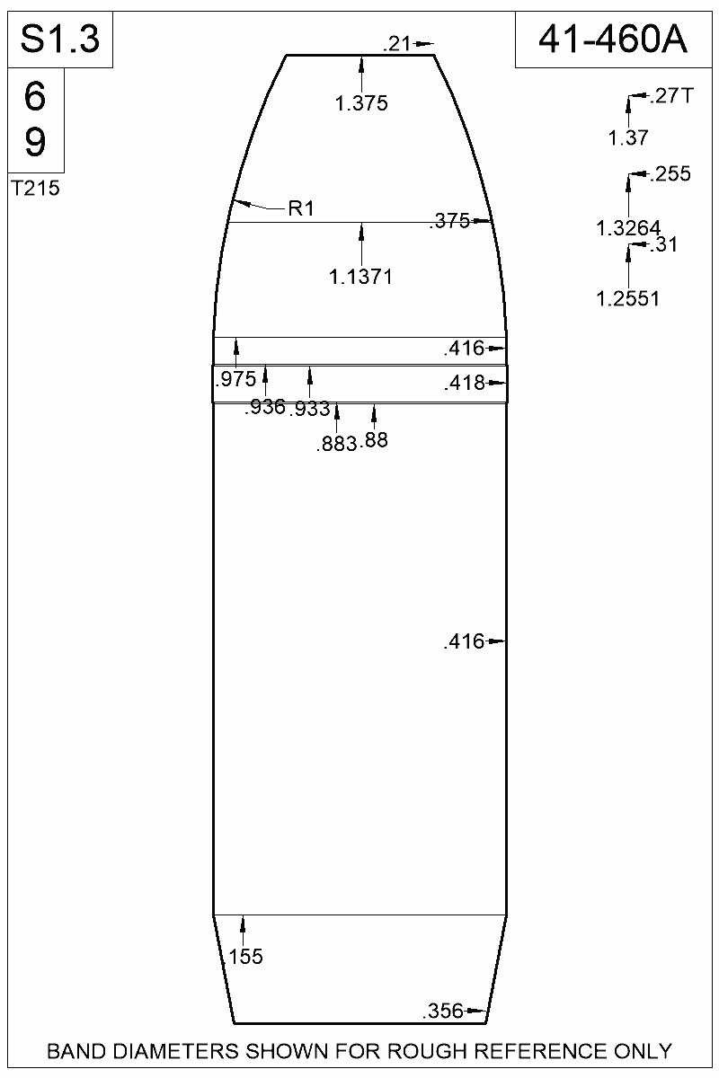 Dimensioned view of bullet 41-460A