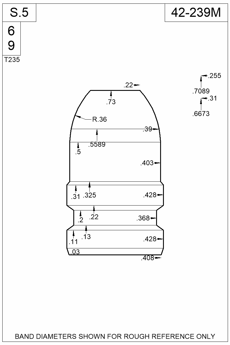 Dimensioned view of bullet 42-239M