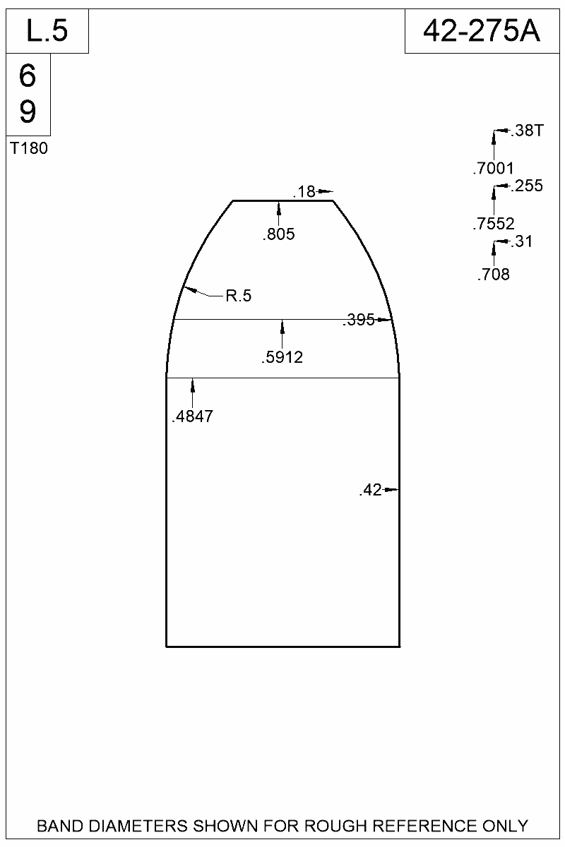 Dimensioned view of bullet 42-275A