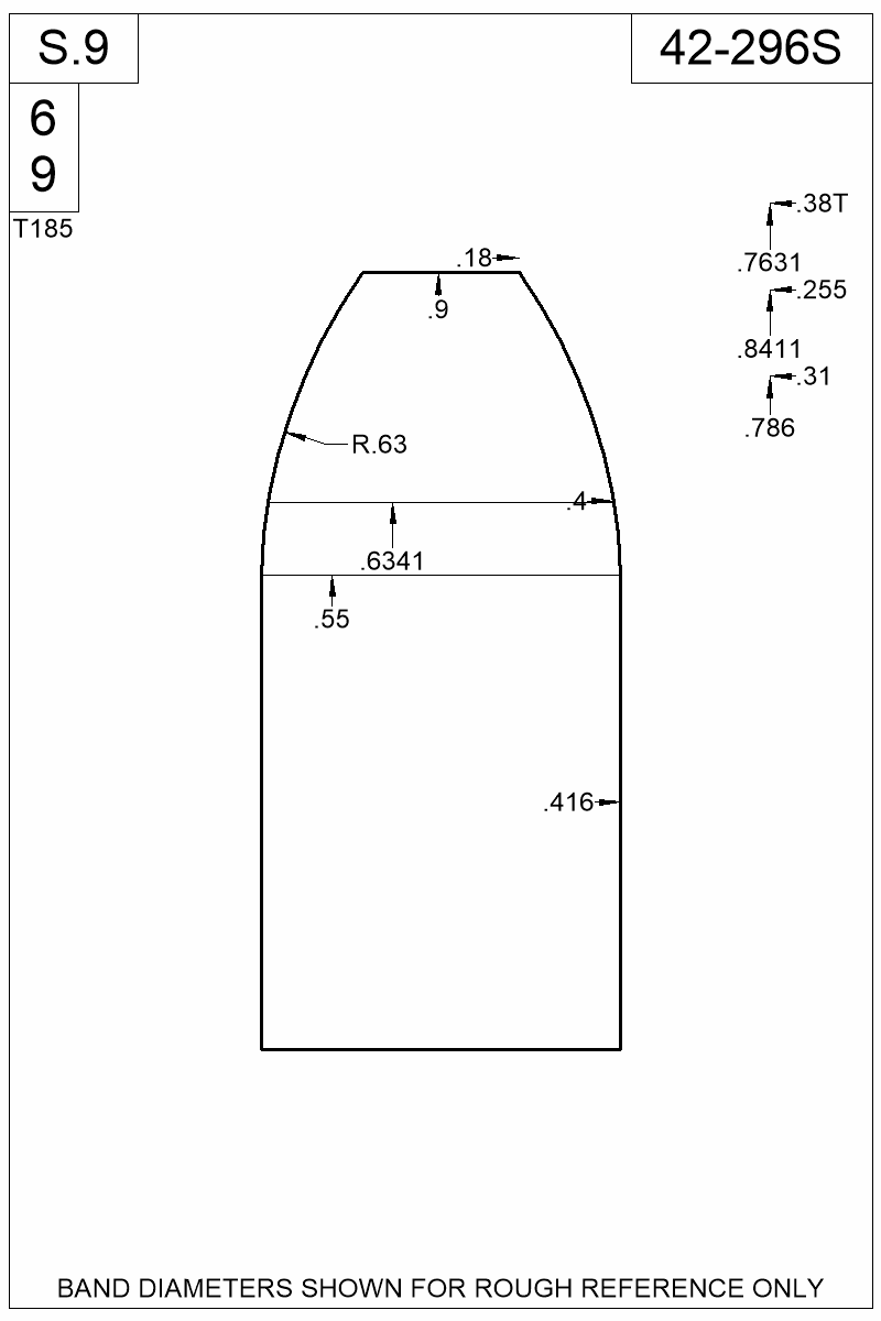 Dimensioned view of bullet 42-296S