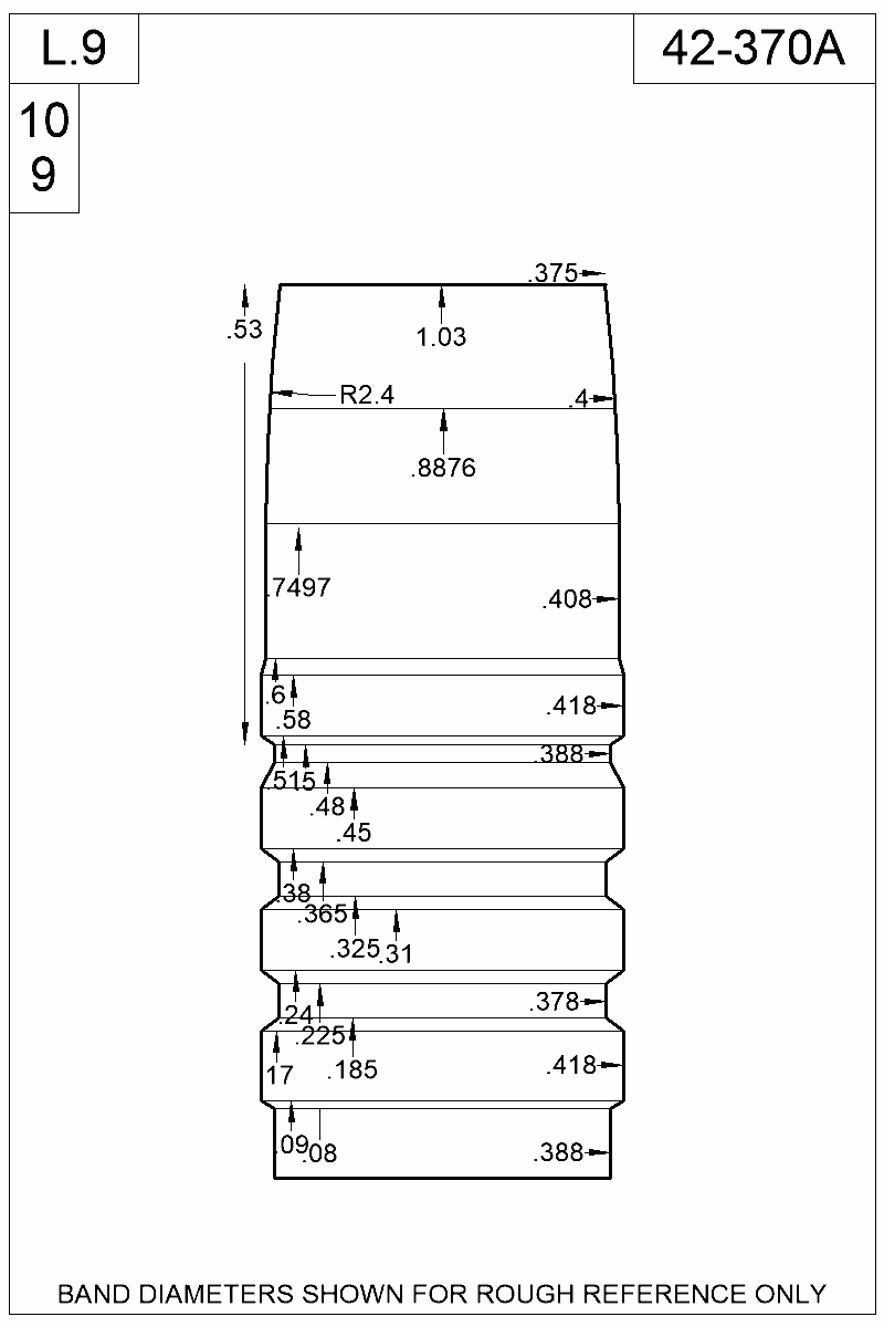 Dimensioned view of bullet 42-370A