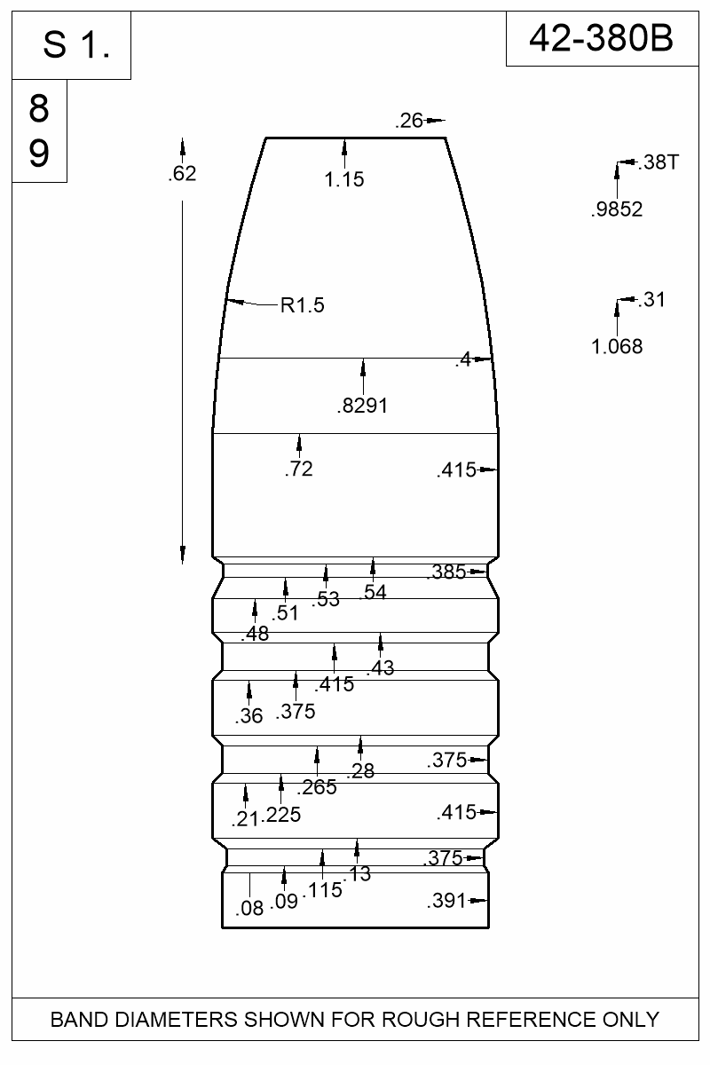 Dimensioned view of bullet 42-380B