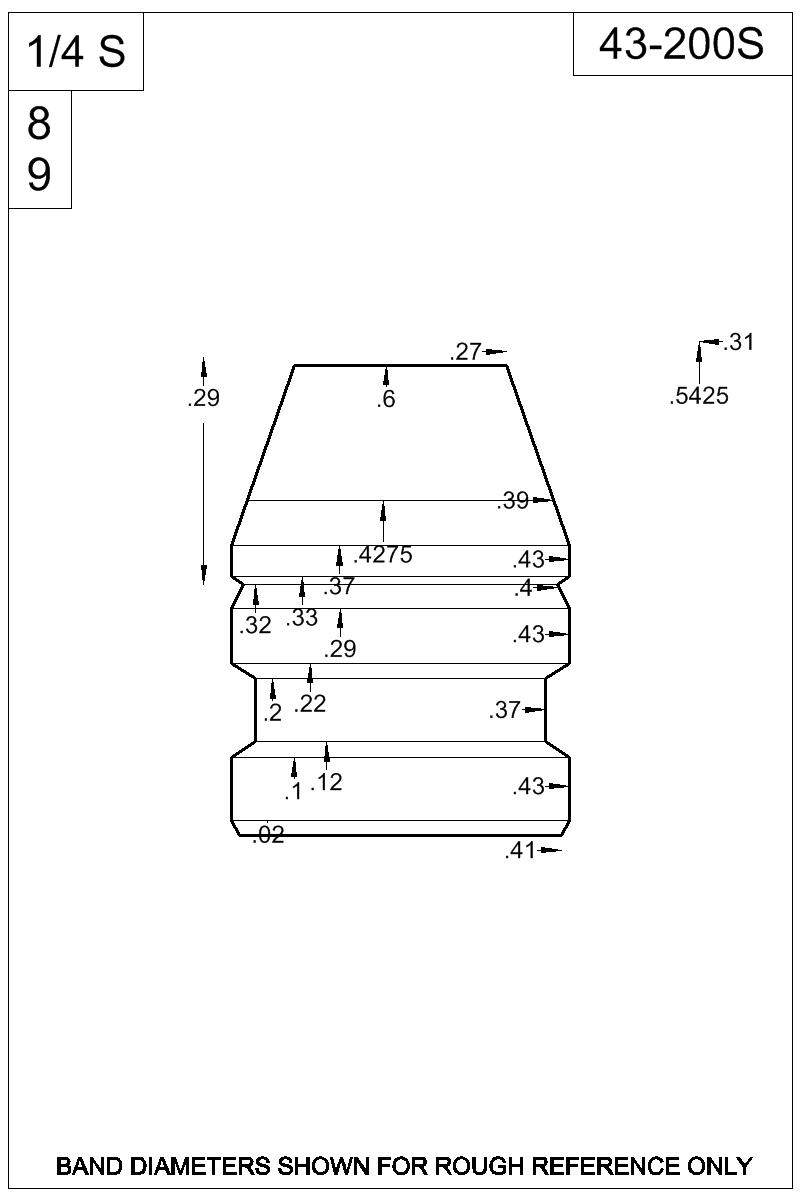 Dimensioned view of bullet 43-200S