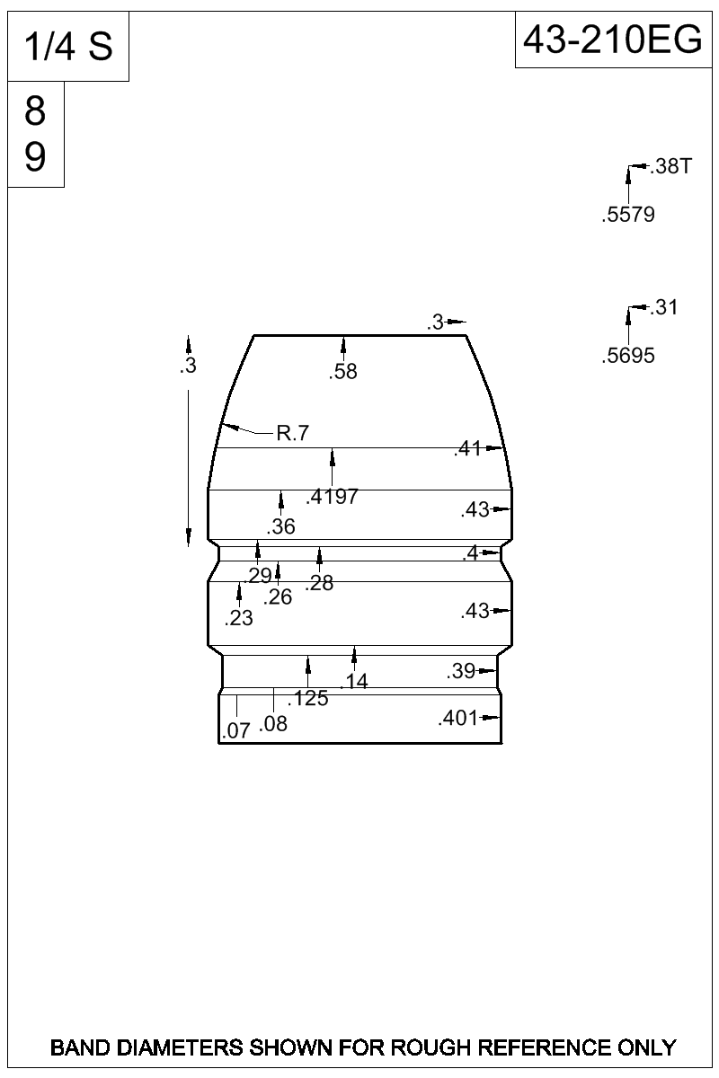 Dimensioned view of bullet 43-210EG