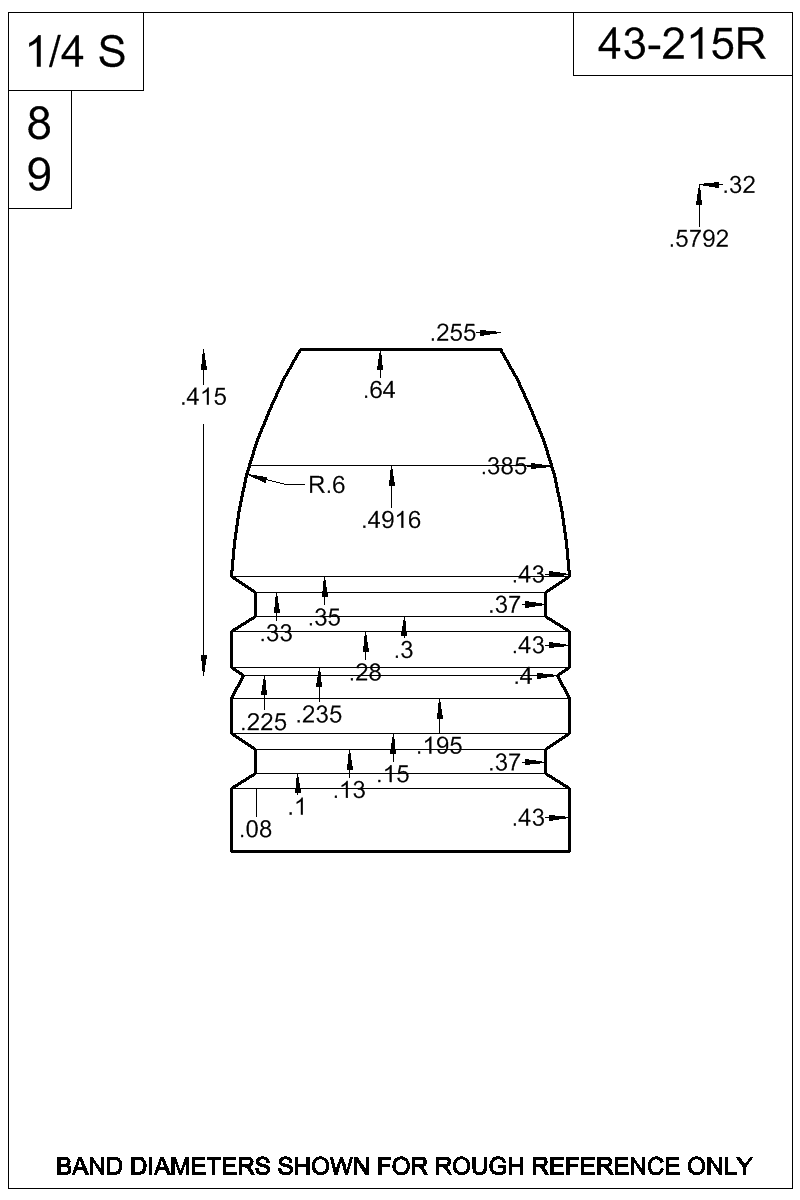 Dimensioned view of bullet 43-215R