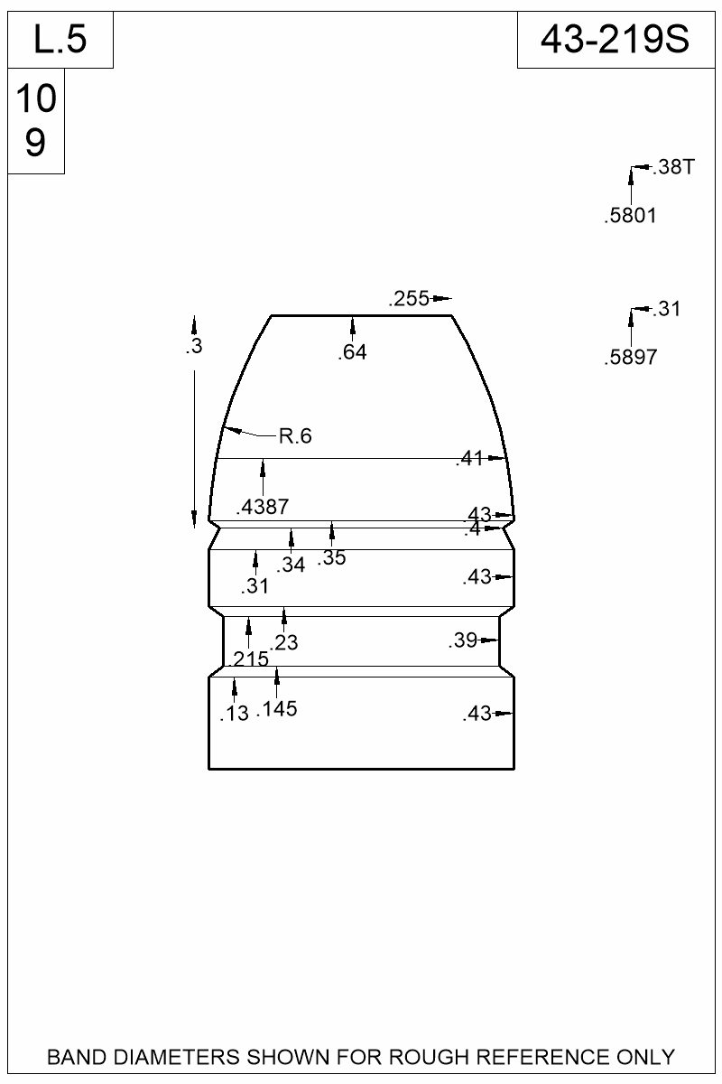 Dimensioned view of bullet 43-219S