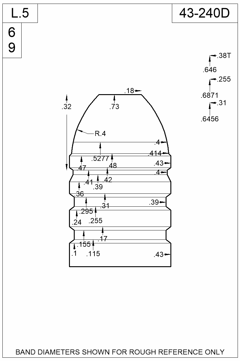 Dimensioned view of bullet 43-240D