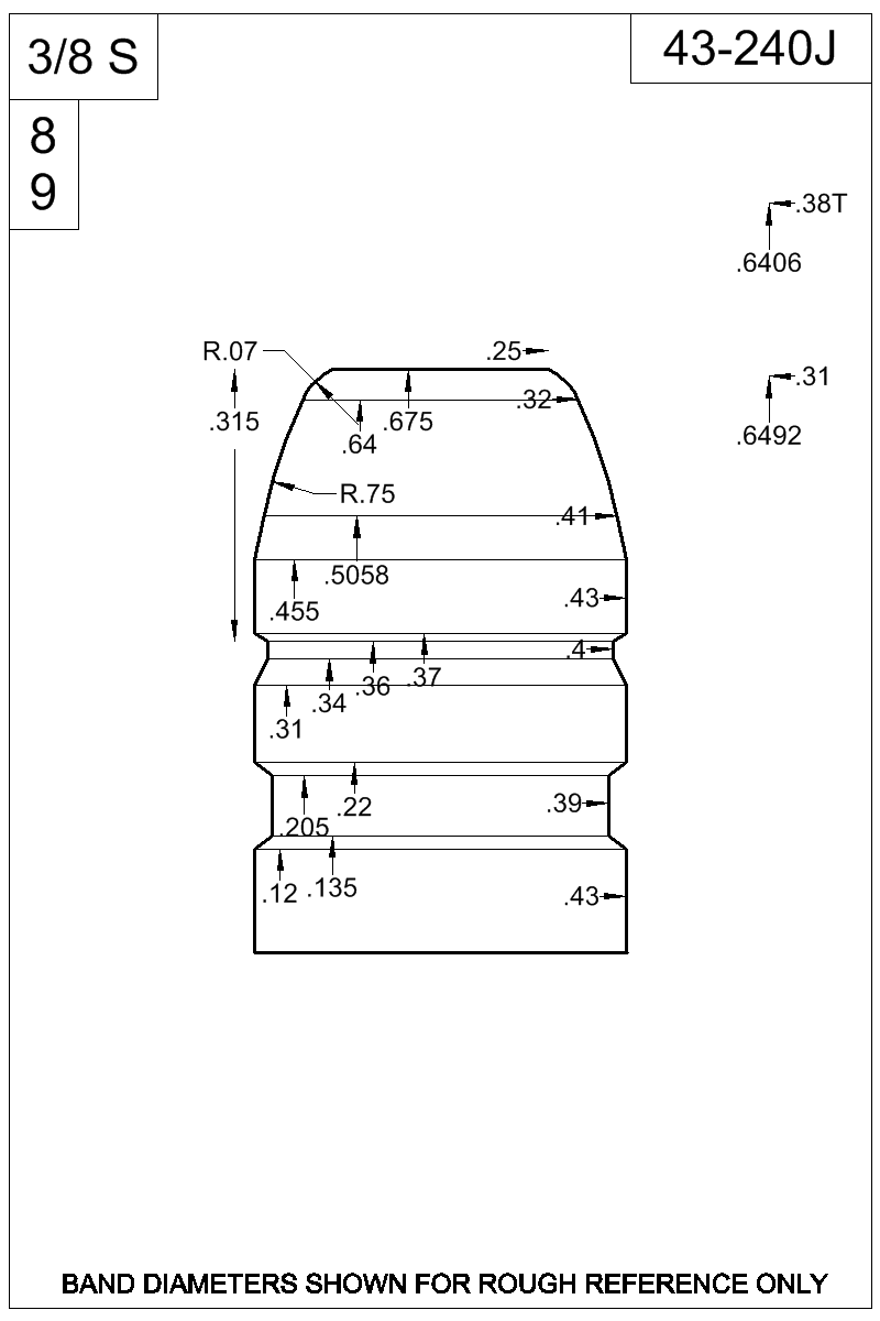 Dimensioned view of bullet 43-240J