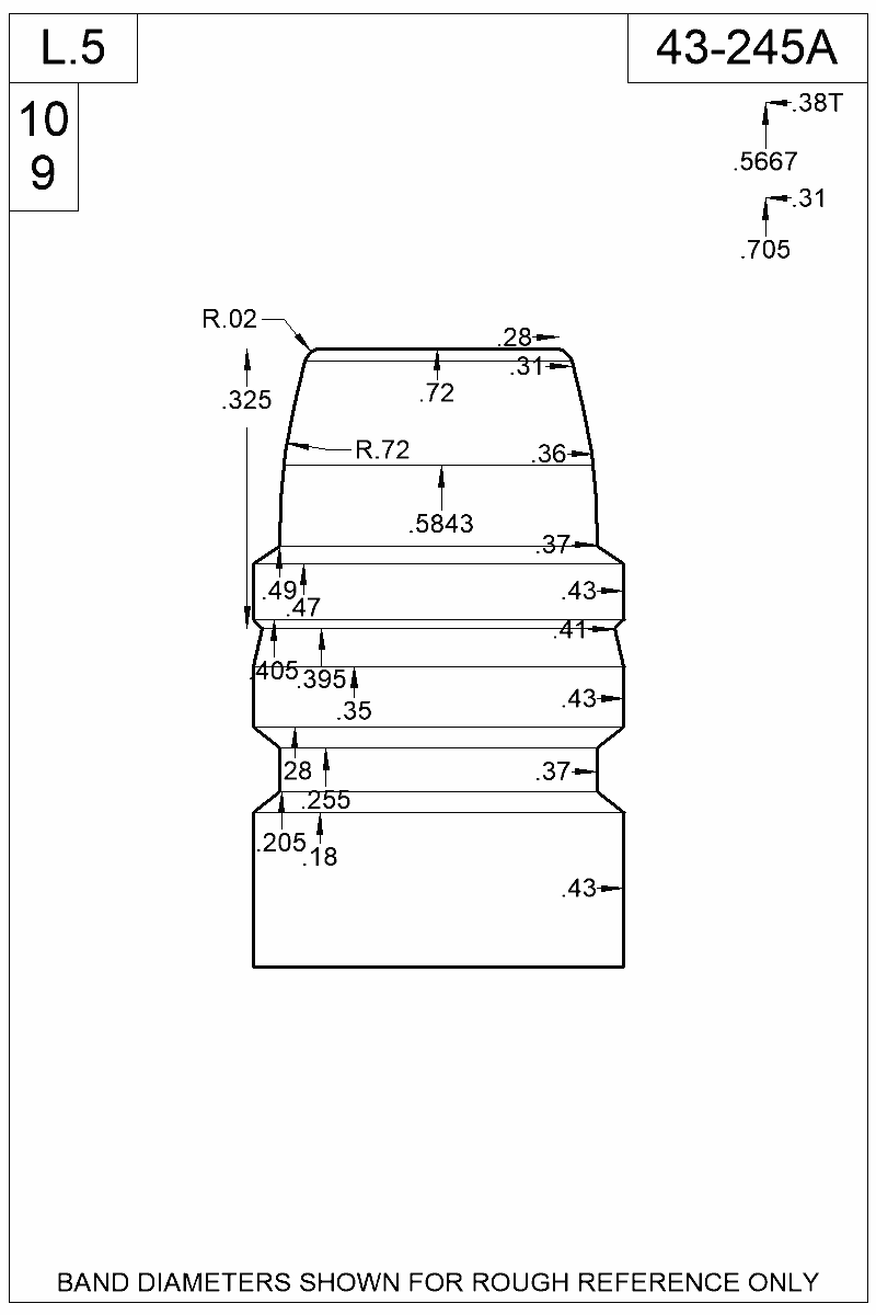 Dimensioned view of bullet 43-245A