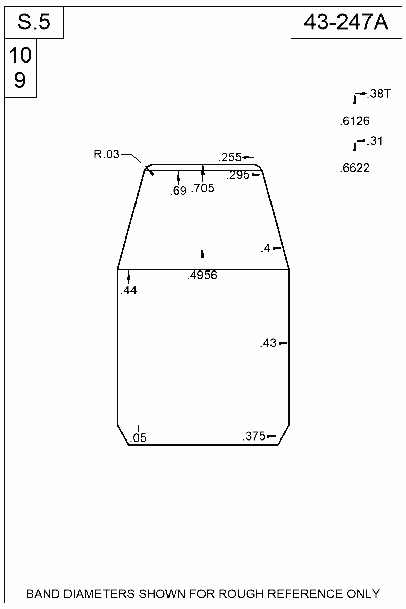 Accurate Molds catalog #43-247A Dimensioned view of bullet 43-247A