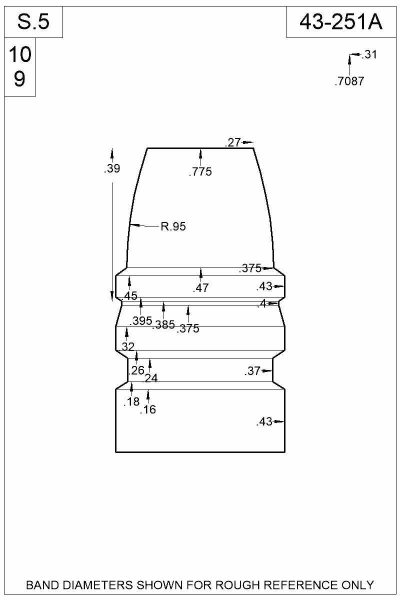Dimensioned view of bullet 43-251A