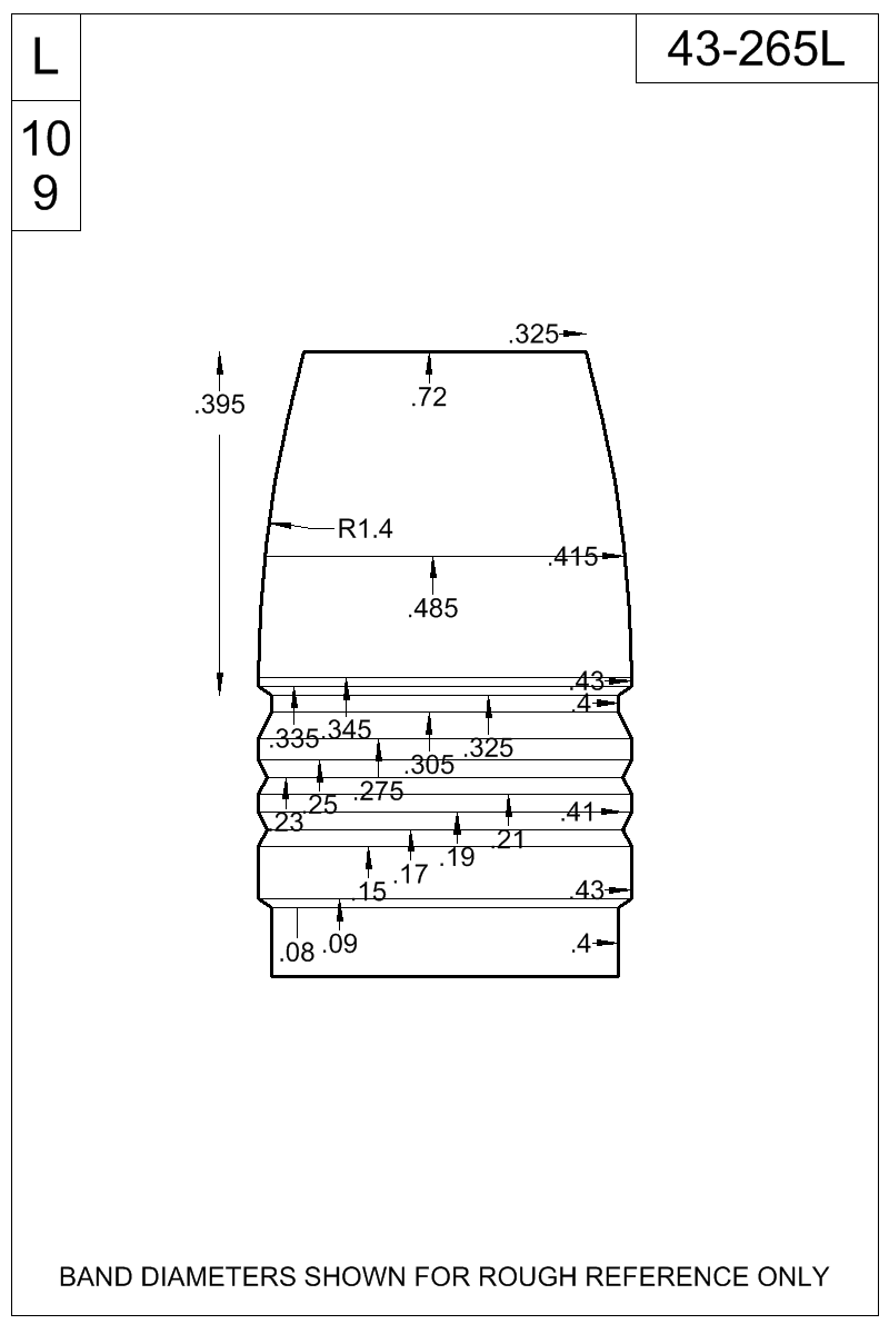 Dimensioned view of bullet 43-265L