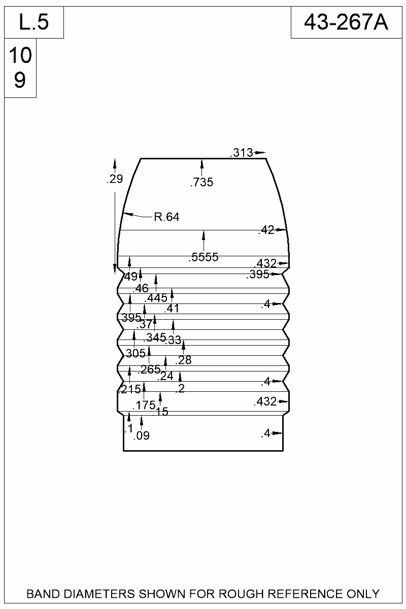 Accurate Molds catalog #43-267A Dimensioned view of bullet 43-267A