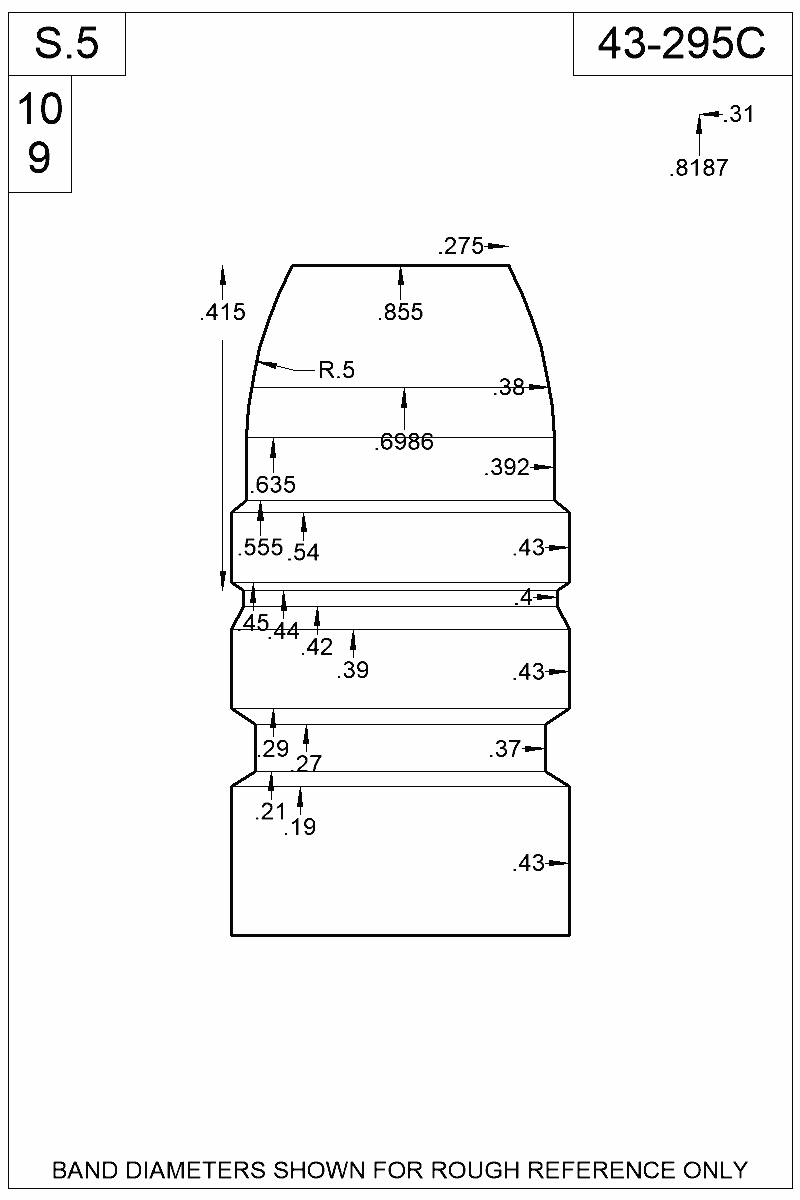 Dimensioned view of bullet 43-295C