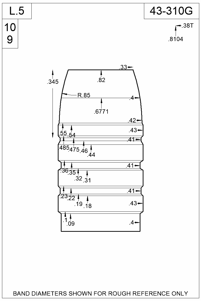 Dimensioned view of bullet 43-310G