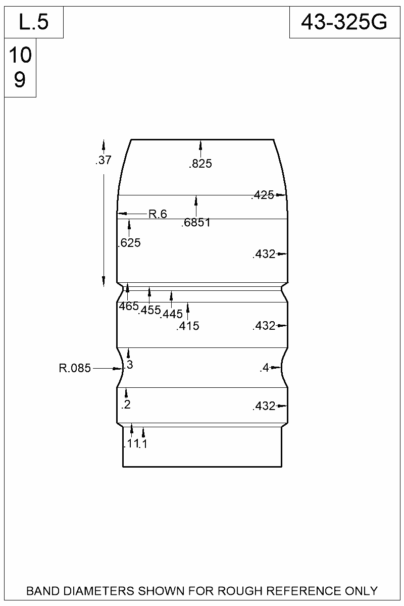 Dimensioned view of bullet 43-325G