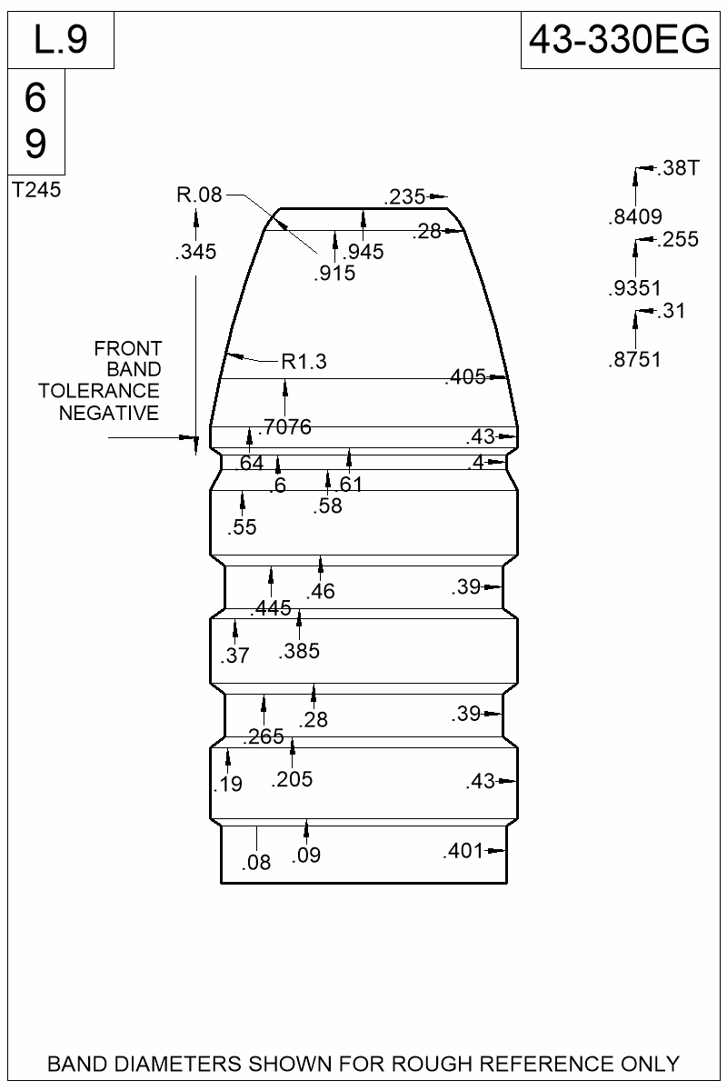Dimensioned view of bullet 43-330EG