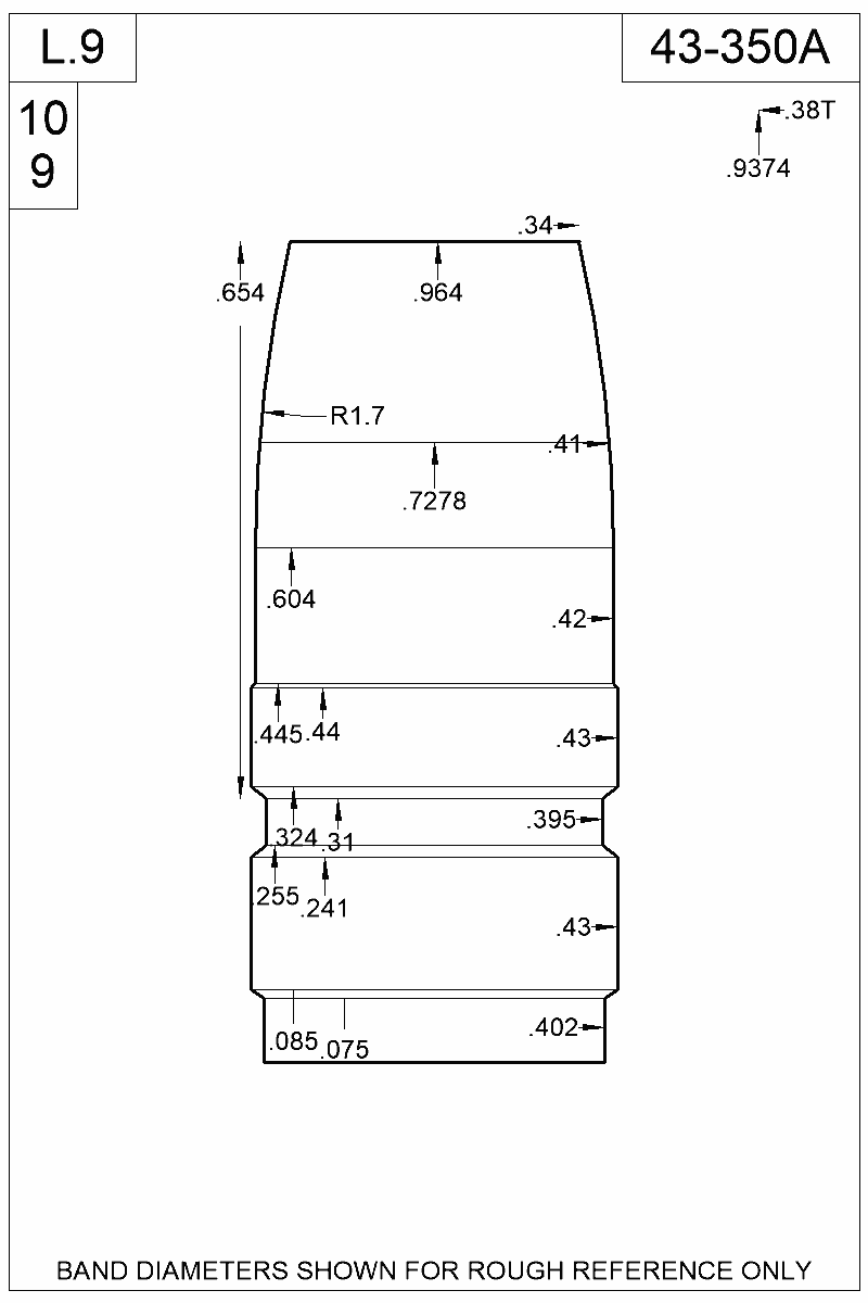 Dimensioned view of bullet 43-350A