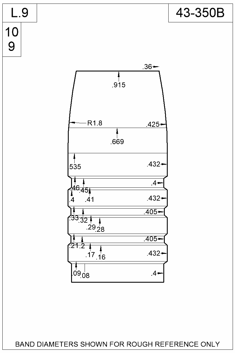 Dimensioned view of bullet 43-350B
