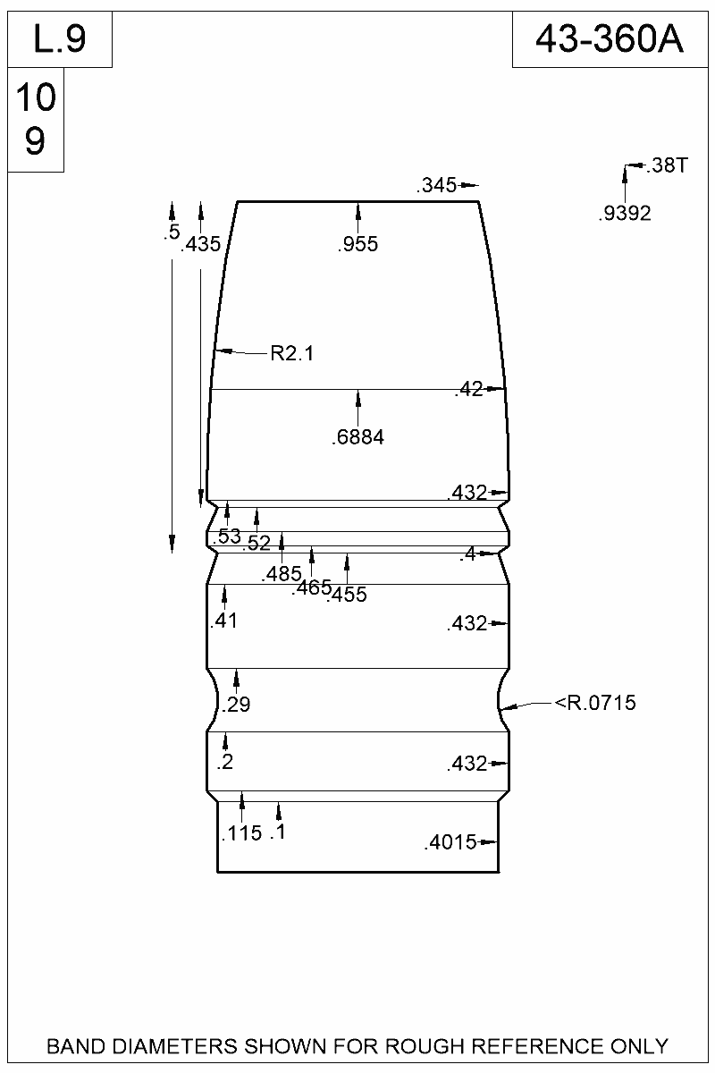 Dimensioned view of bullet 43-360A