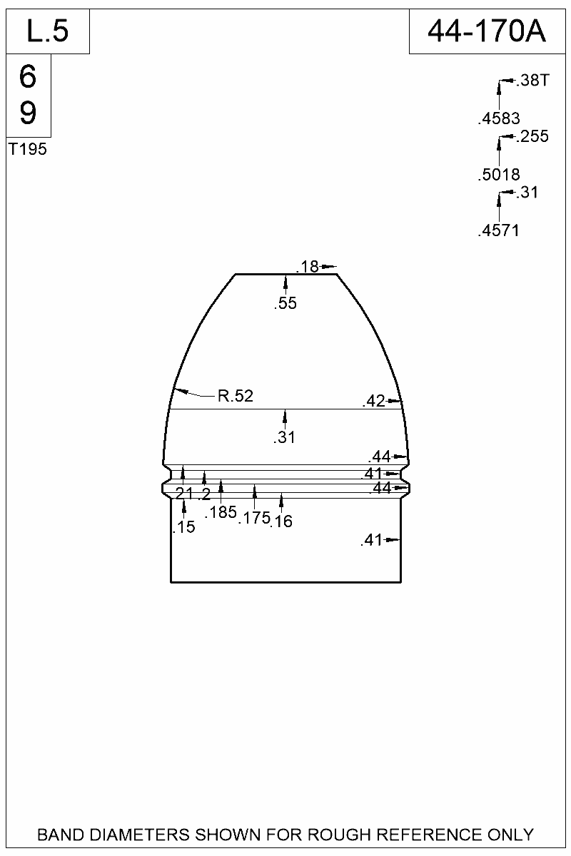 Dimensioned view of bullet 44-170A