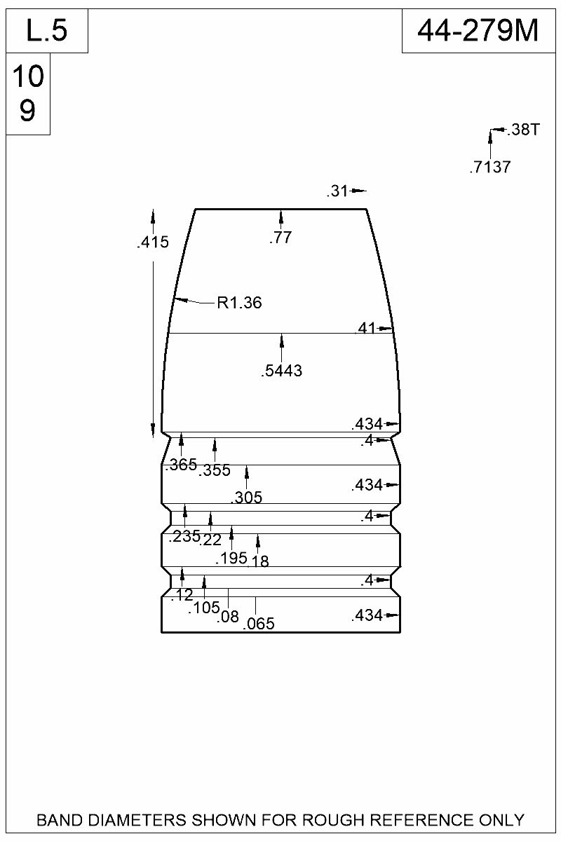 Dimensioned view of bullet 44-279M