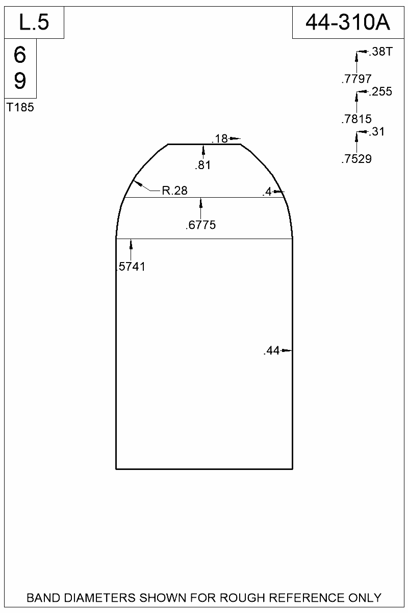 Dimensioned view of bullet 44-310A