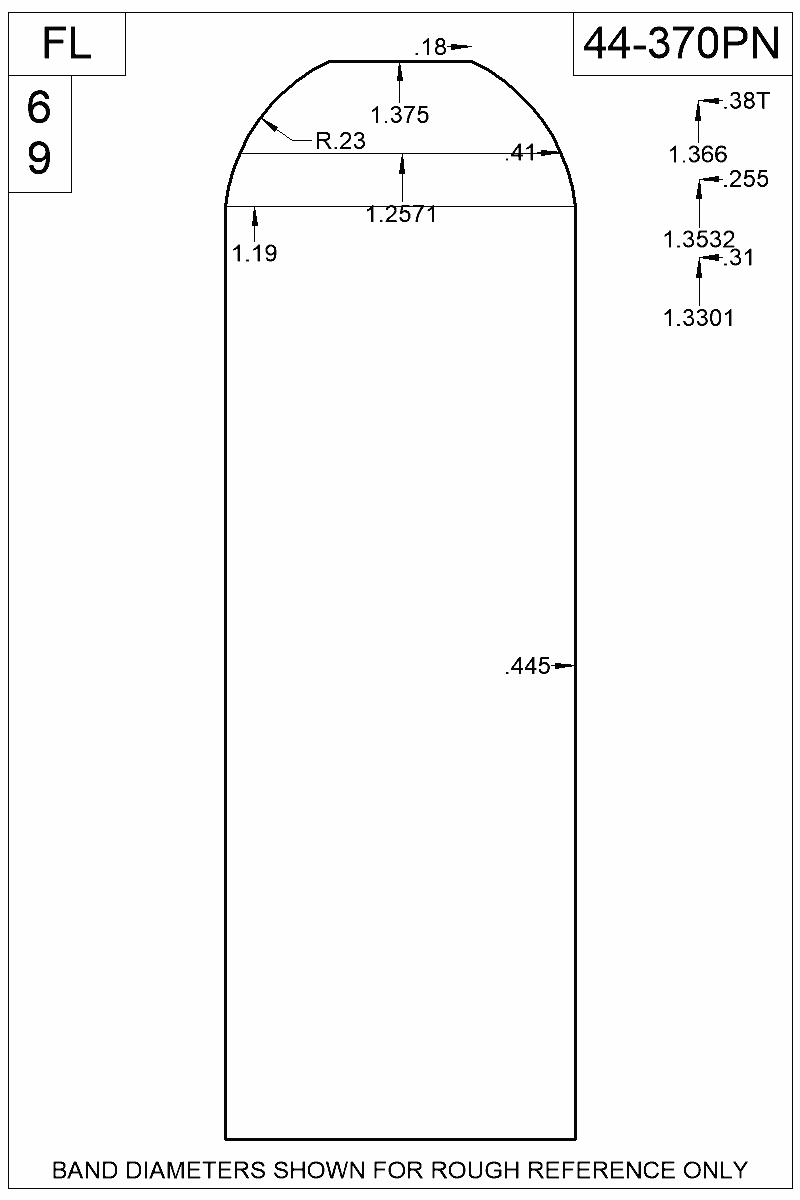 Dimensioned view of bullet 44-370PN