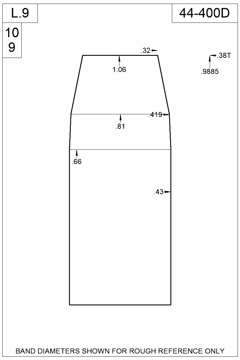 Dimensioned view of bullet 44-400D
