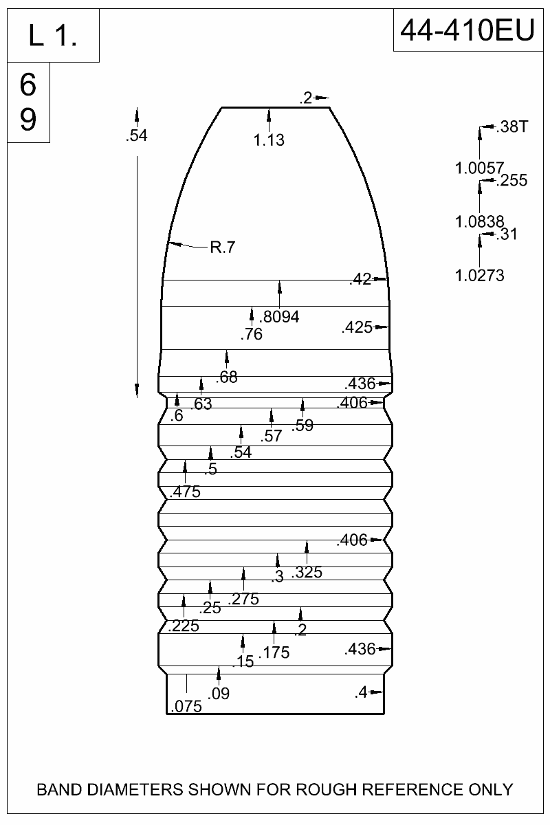 Dimensioned view of bullet 44-410EU