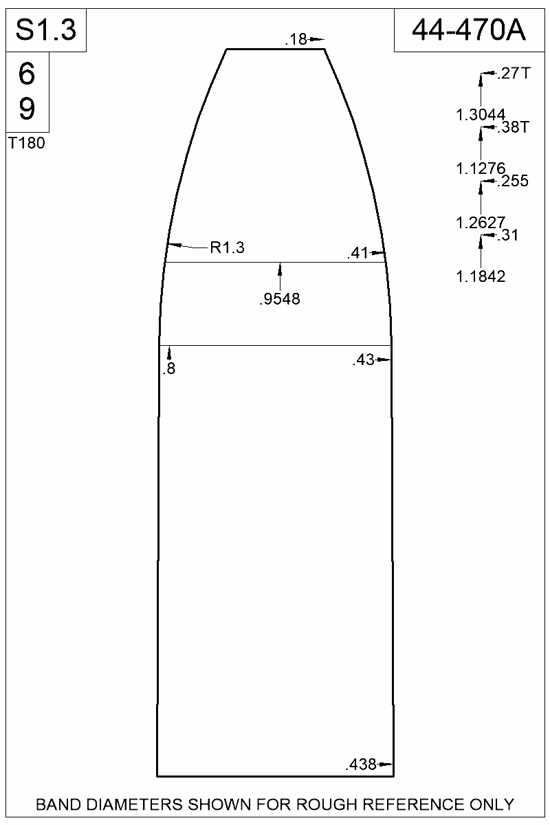 Dimensioned view of bullet 44-470A